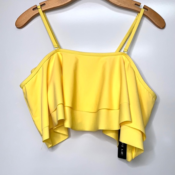 TEMPT ME Lemon Yellow Flounce Ruffle Off Shoulder Swimsuit Top Size Medium - Picture 2 of 6